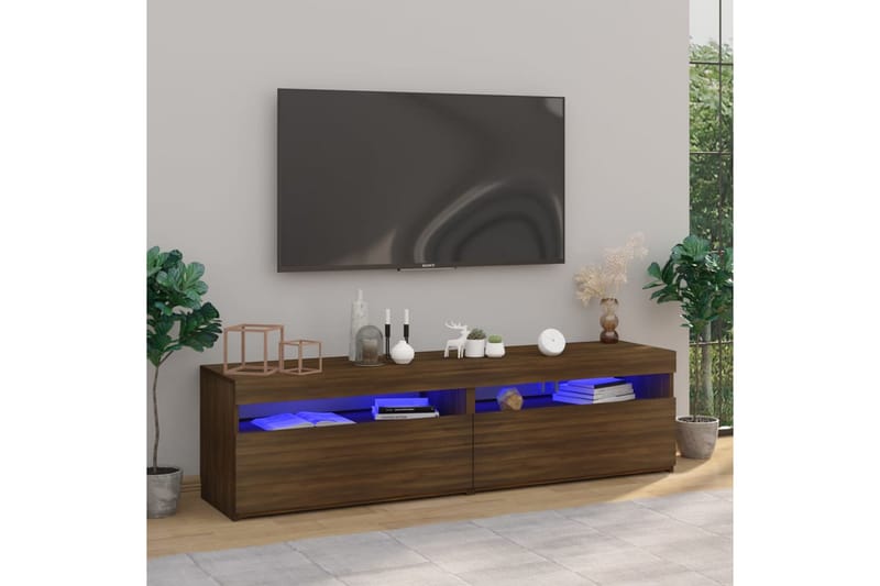 TV-benk med LED-lys 2 stk brun eik 75x35x40 cm - Brun - Møbler - Mediamøbel & tv møbel - TV-benk & mediabenk
