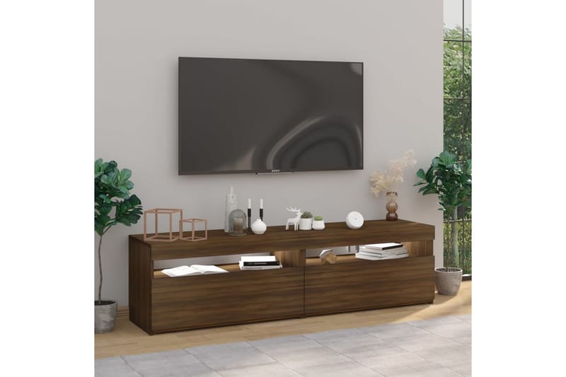 TV-benk med LED-lys 2 stk brun eik 75x35x40 cm - Brun - Møbler - Mediamøbel & tv møbel - TV-benk & mediabenk