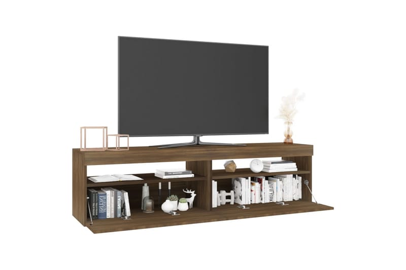 TV-benk med LED-lys 2 stk brun eik 75x35x40 cm - Brun - Møbler - Mediamøbel & tv møbel - TV-benk & mediabenk