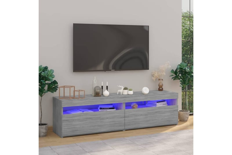 TV-benk med LED-lys 2 stk grå sonoma 75x35x40 cm - Grå - TV-benk & mediabenk