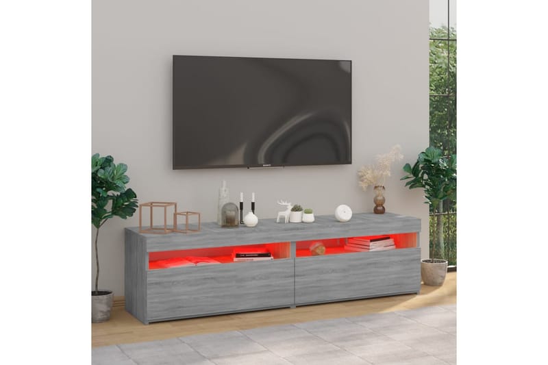 TV-benk med LED-lys 2 stk grå sonoma 75x35x40 cm - Grå - TV-benk & mediabenk