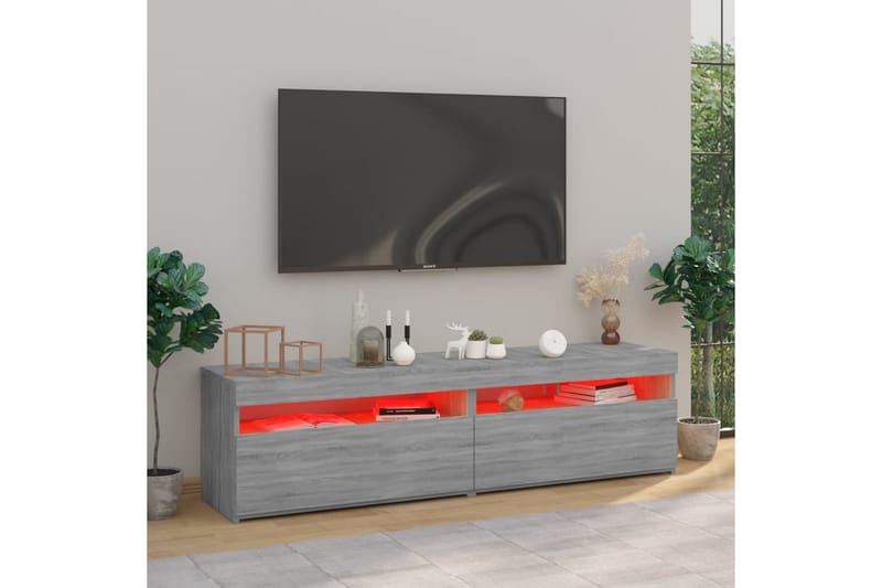 TV-benk med LED-lys 2 stk grå sonoma 75x35x40 cm - Grå - Møbler - Mediamøbel & tv møbel - TV-benk & mediabenk