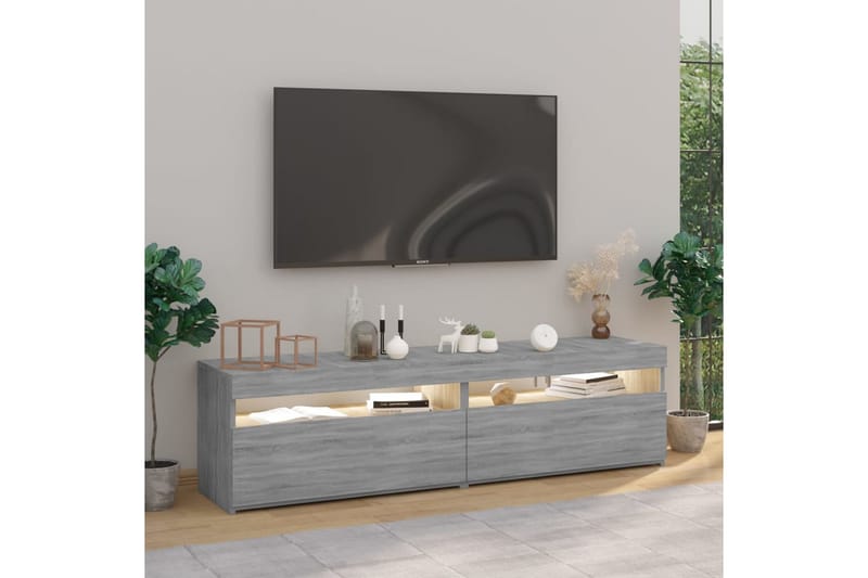 TV-benk med LED-lys 2 stk grå sonoma 75x35x40 cm - Grå - TV-benk & mediabenk