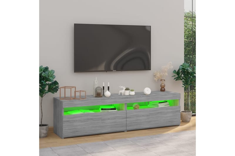 TV-benk med LED-lys 2 stk grå sonoma 75x35x40 cm - Grå - TV-benk & mediabenk