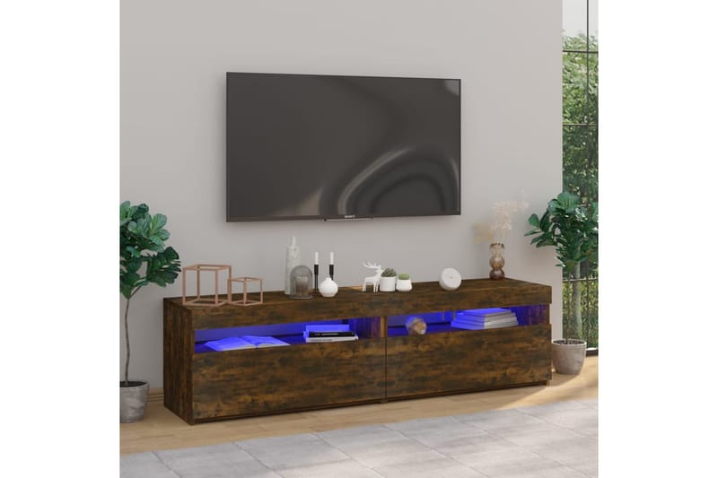 TV-benk med LED-lys 2 stk røkt eik 75x35x40 cm - Brun - Møbler - Mediamøbel & tv møbel - TV-benk & mediabenk