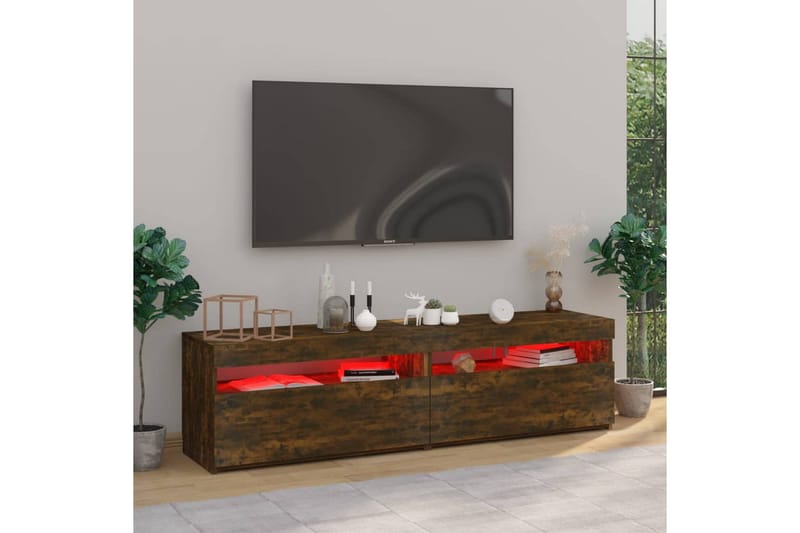 TV-benk med LED-lys 2 stk røkt eik 75x35x40 cm - Brun - TV-benk & mediabenk
