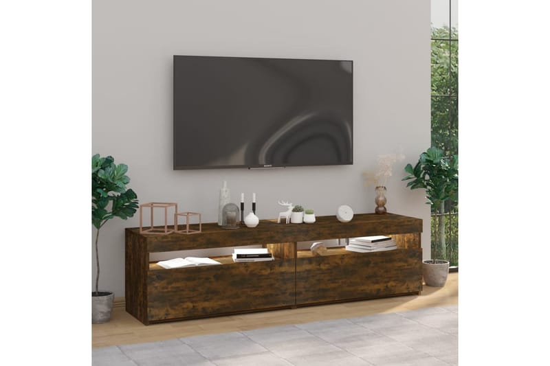 TV-benk med LED-lys 2 stk røkt eik 75x35x40 cm - Brun - TV-benk & mediabenk