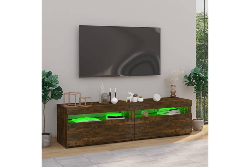 TV-benk med LED-lys 2 stk røkt eik 75x35x40 cm - Brun - Møbler - Mediamøbel & tv møbel - TV-benk & mediabenk