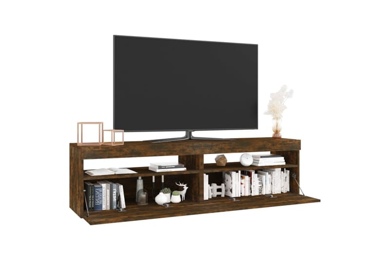 TV-benk med LED-lys 2 stk røkt eik 75x35x40 cm - Brun - TV-benk & mediabenk