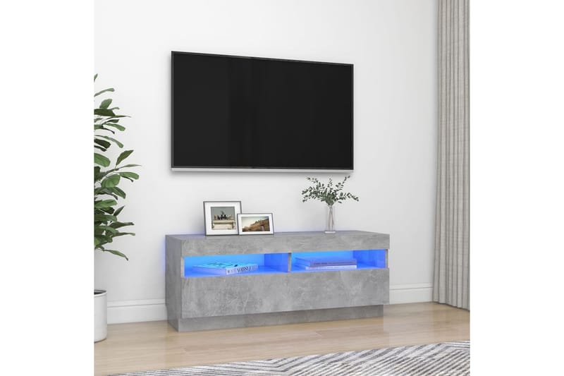 TV-benk med LED-lys betonggrå 100x35x40 cm - Grå - Møbler - Mediamøbel & tv møbel - TV-benk & mediabenk
