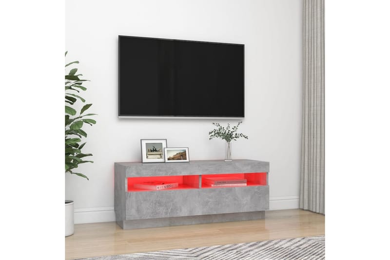 TV-benk med LED-lys betonggrå 100x35x40 cm - Grå - Møbler - Mediamøbel & tv møbel - TV-benk & mediabenk