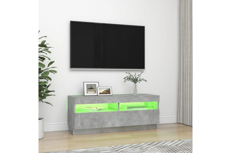 TV-benk med LED-lys betonggrå 100x35x40 cm - Grå - Møbler - Mediamøbel & tv møbel - TV-benk & mediabenk