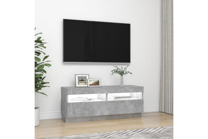 TV-benk med LED-lys betonggrå 100x35x40 cm - Grå - Møbler - Mediamøbel & tv møbel - TV-benk & mediabenk
