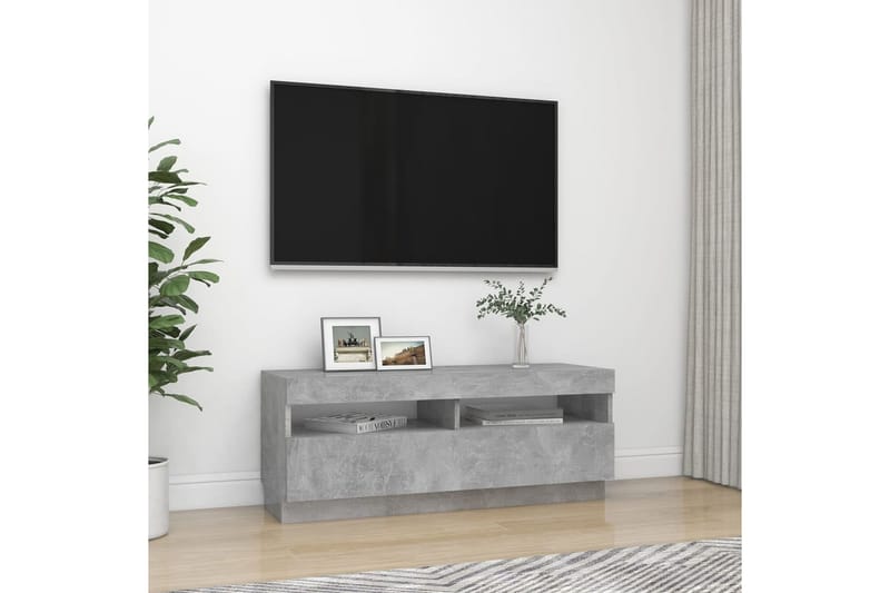 TV-benk med LED-lys betonggrå 100x35x40 cm - Grå - Møbler - Mediamøbel & tv møbel - TV-benk & mediabenk