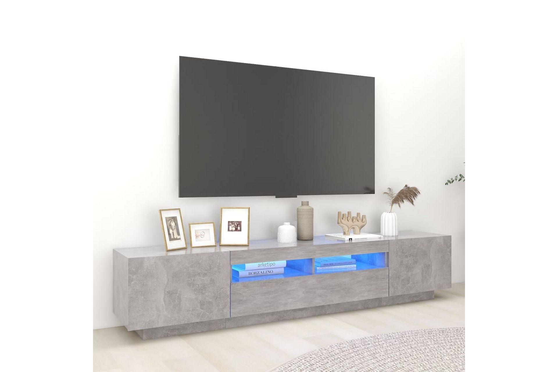 TV-benk med LED-lys betonggrå 200x35x40 cm - Grå - Møbler - Mediamøbel & tv møbel - TV-benk & mediabenk