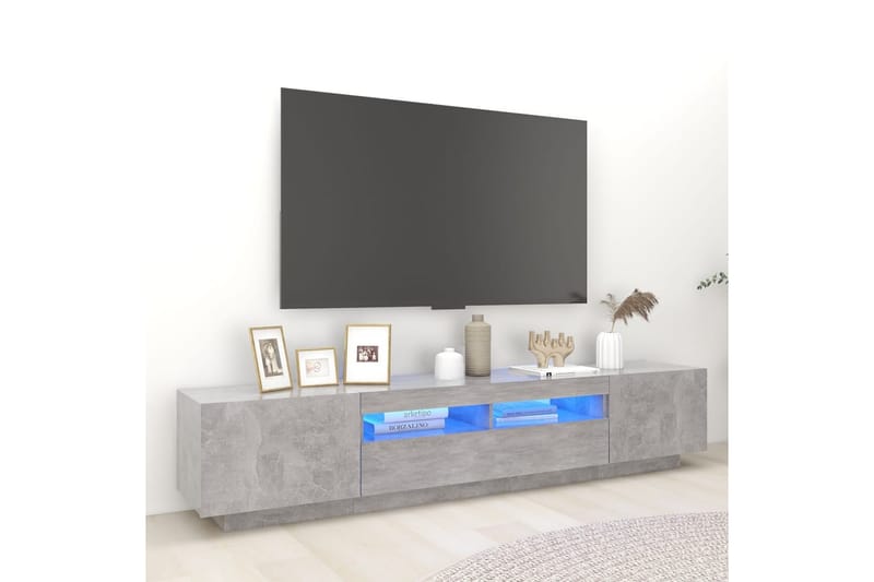 TV-benk med LED-lys betonggrå 200x35x40 cm - Grå - Møbler - Mediamøbel & tv møbel - TV-benk & mediabenk