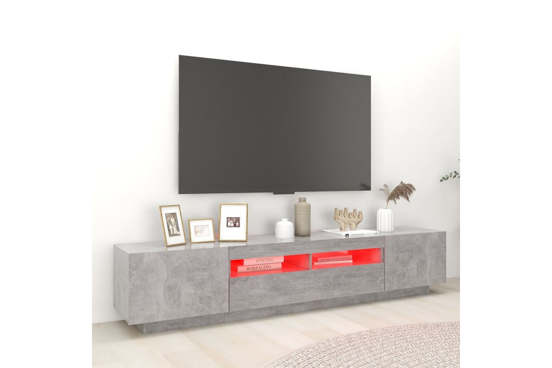 TV-benk med LED-lys betonggrå 200x35x40 cm - Grå - Møbler - Mediamøbel & tv møbel - TV-benk & mediabenk