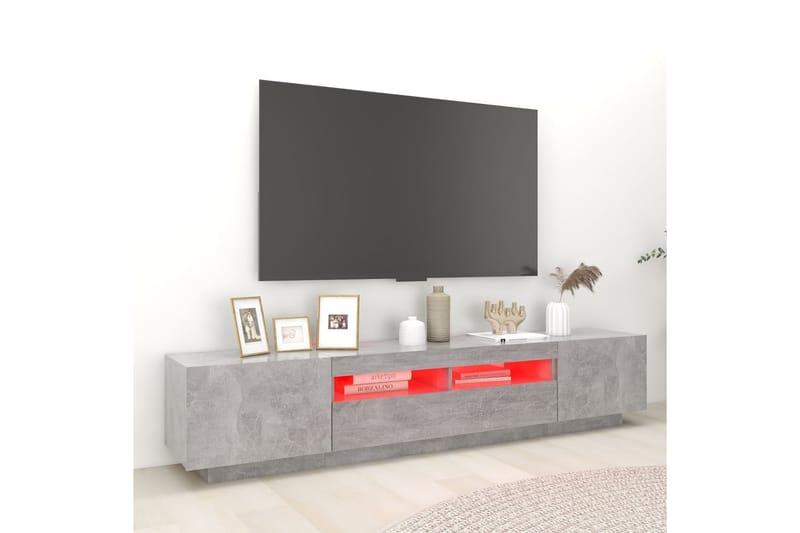 TV-benk med LED-lys betonggrå 200x35x40 cm - Grå - Møbler - Mediamøbel & tv møbel - TV-benk & mediabenk