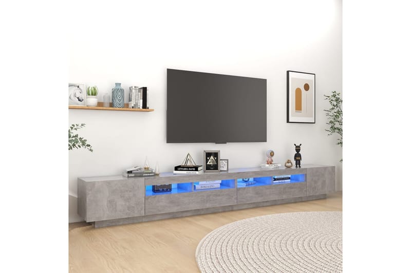 TV-benk med LED-lys betonggrå 300x35x40 cm - Grå - Møbler - Mediamøbel & tv møbel - TV-benk & mediabenk