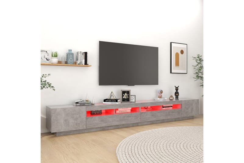 TV-benk med LED-lys betonggrå 300x35x40 cm - Grå - TV-benk & mediabenk