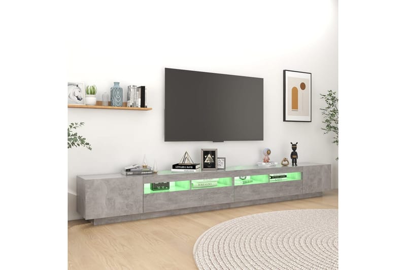 TV-benk med LED-lys betonggrå 300x35x40 cm - Grå - Møbler - Mediamøbel & tv møbel - TV-benk & mediabenk