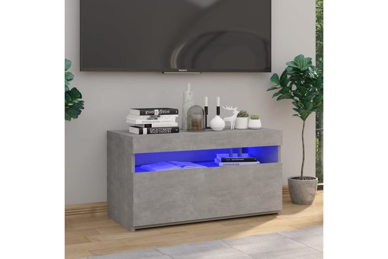 TV-benk med LED-lys betonggrå 75x35x40 cm - Grå - TV-benk & mediabenk