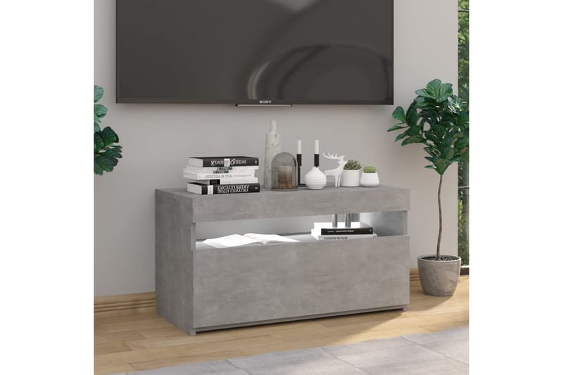 TV-benk med LED-lys betonggrå 75x35x40 cm - Grå - TV-benk & mediabenk