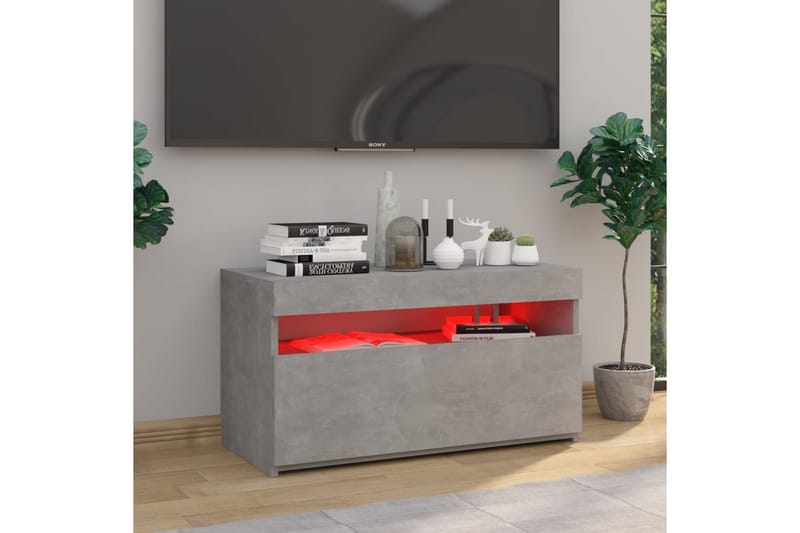TV-benk med LED-lys betonggrå 75x35x40 cm - Grå - Møbler - Mediamøbel & tv møbel - TV-benk & mediabenk