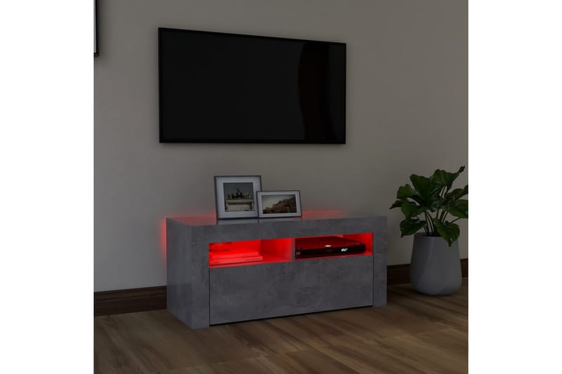 TV-benk med LED-lys betonggrå 90x35x40 cm - Grå - TV-benk & mediabenk