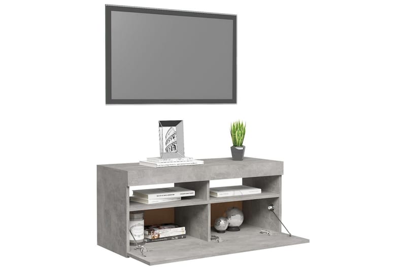 TV-benk med LED-lys betonggrå 90x35x40 cm - Grå - Møbler - Mediamøbel & tv møbel - TV-benk & mediabenk