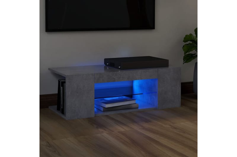 TV-benk med LED-lys betonggrå 90x39x30 cm - Grå - Møbler - Mediamøbel & tv møbel - TV-benk & mediabenk