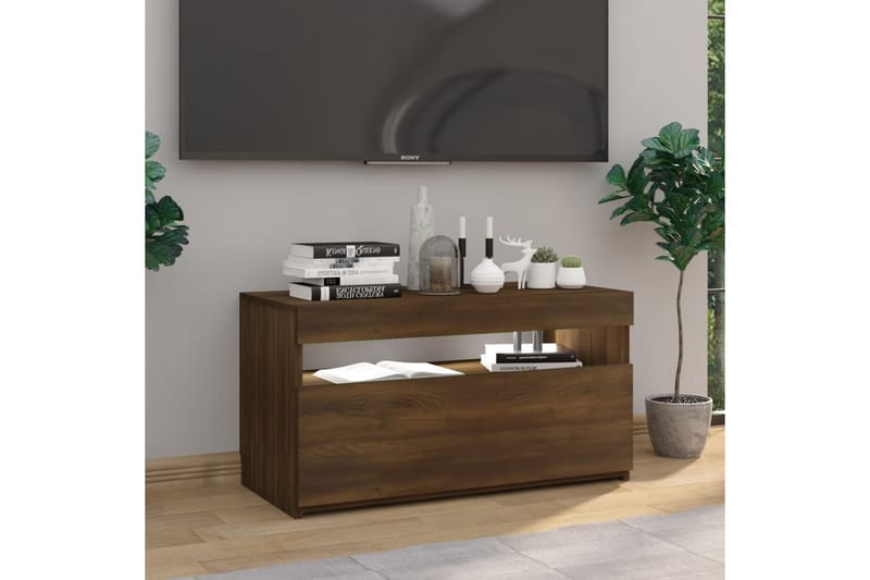 TV-benk med LED-lys brun eik 75x35x40 cm - Brun - Møbler - Mediamøbel & tv møbel - TV-benk & mediabenk