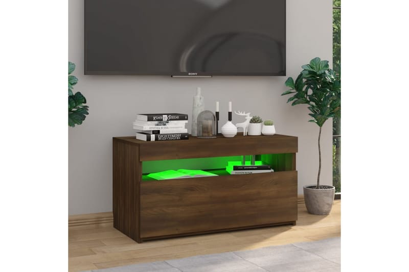TV-benk med LED-lys brun eik 75x35x40 cm - Brun - TV-benk & mediabenk