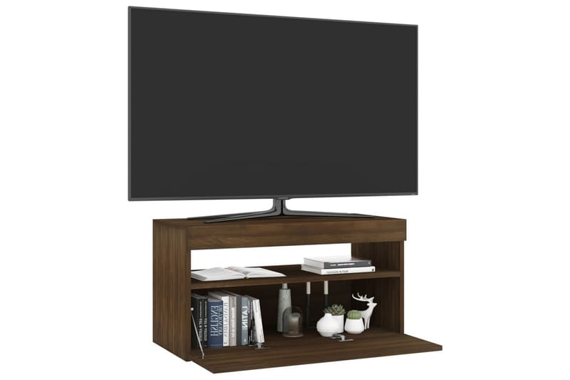 TV-benk med LED-lys brun eik 75x35x40 cm - Brun - Møbler - Mediamøbel & tv møbel - TV-benk & mediabenk