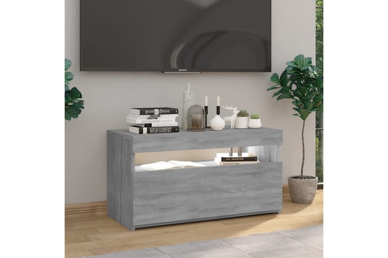 TV-benk med LED-lys grå sonoma 75x35x40 cm - Grå - TV-benk & mediabenk
