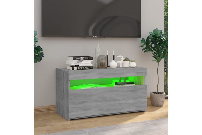 TV-benk med LED-lys grå sonoma 75x35x40 cm - Grå - Møbler - Mediamøbel & tv møbel - TV-benk & mediabenk