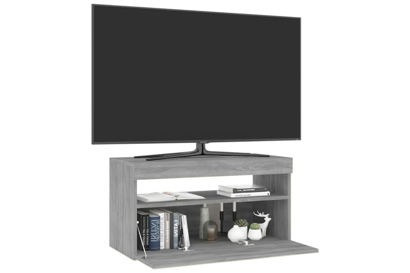 TV-benk med LED-lys grå sonoma 75x35x40 cm - Grå - TV-benk & mediabenk