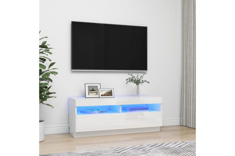 TV-benk med LED-lys høyglans hvit 100x35x40 cm - Hvit - Møbler - Mediamøbel & tv møbel - TV-benk & mediabenk