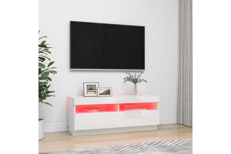 TV-benk med LED-lys høyglans hvit 100x35x40 cm - Hvit - Møbler - Mediamøbel & tv møbel - TV-benk & mediabenk
