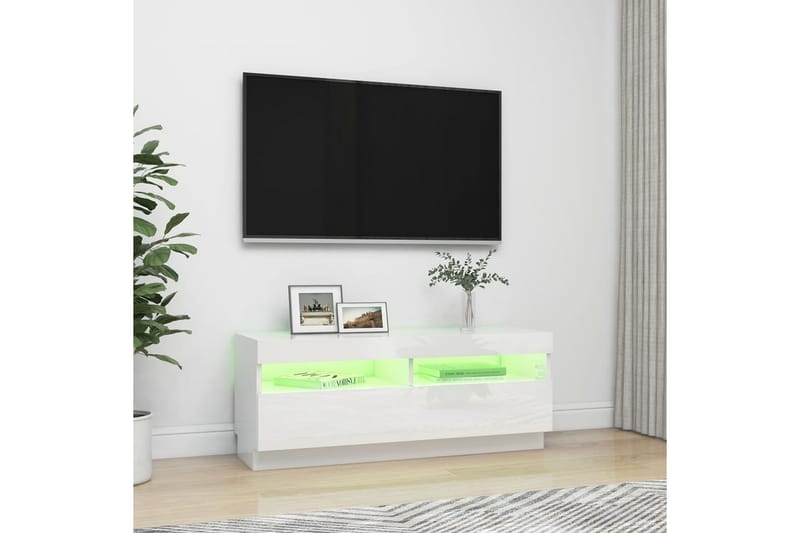 TV-benk med LED-lys høyglans hvit 100x35x40 cm - Hvit - Møbler - Mediamøbel & tv møbel - TV-benk & mediabenk