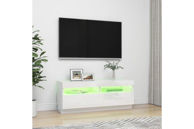 TV-benk med LED-lys høyglans hvit 100x35x40 cm - Hvit - TV-benk & mediabenk