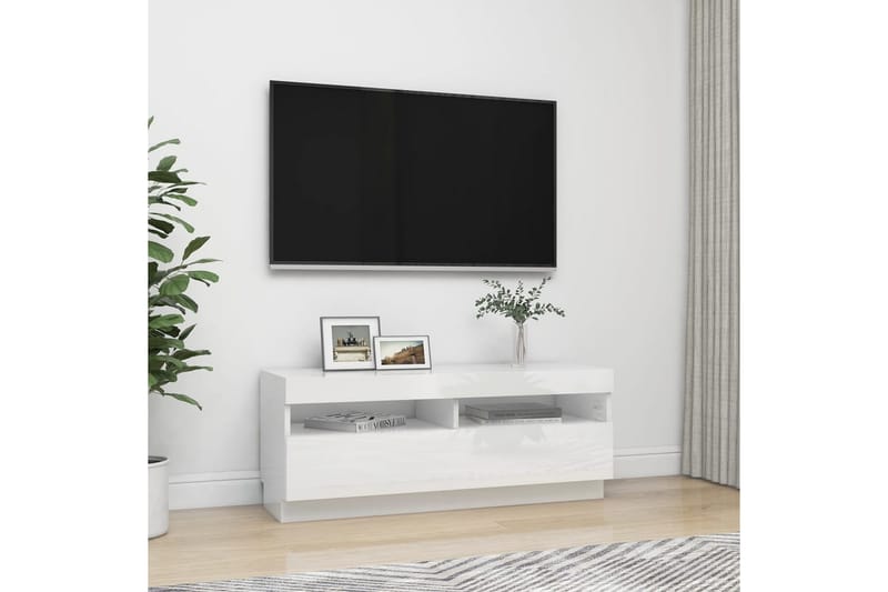 TV-benk med LED-lys høyglans hvit 100x35x40 cm - Hvit - TV-benk & mediabenk