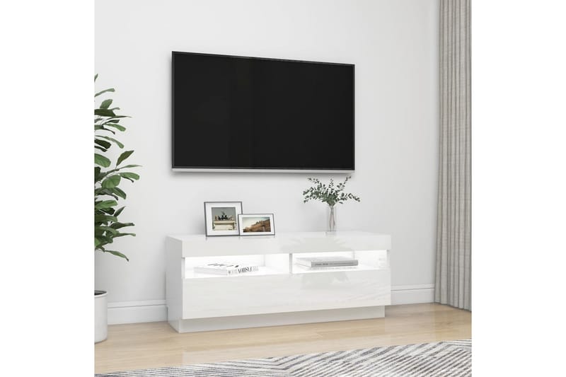 TV-benk med LED-lys høyglans hvit 100x35x40 cm - Hvit - TV-benk & mediabenk