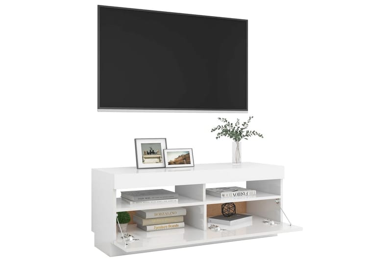 TV-benk med LED-lys høyglans hvit 100x35x40 cm - Hvit - TV-benk & mediabenk