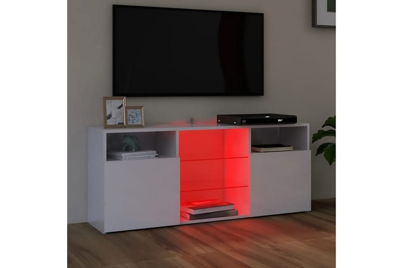 TV-benk med LED-lys høyglans hvit 120x30x50 cm - Hvit - TV-benk & mediabenk