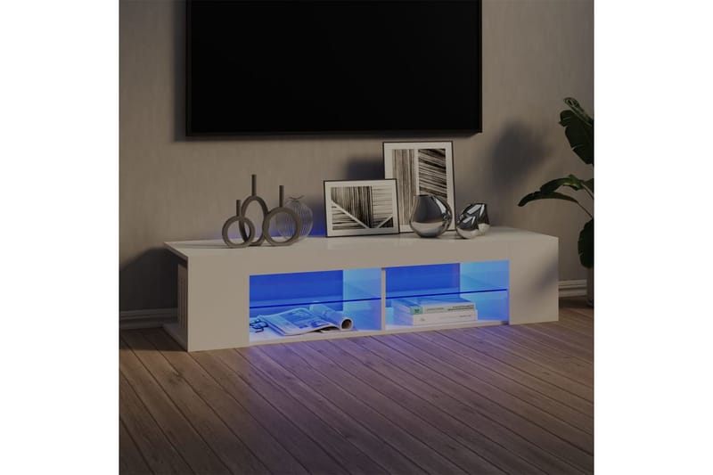 TV-benk med LED-lys høyglans hvit 135x39x30 cm - Hvit - Møbler - Mediamøbel & tv møbel - TV-benk & mediabenk