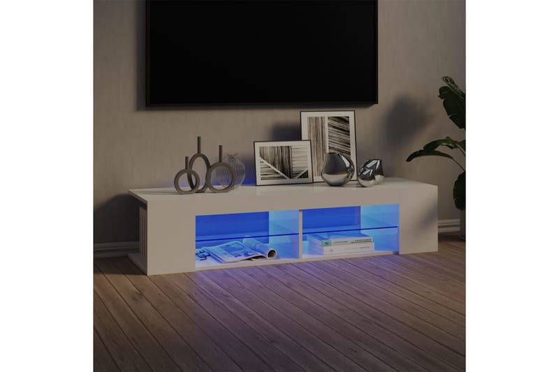 TV-benk med LED-lys høyglans hvit 135x39x30 cm - Hvit - TV-benk & mediabenk