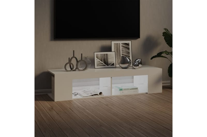TV-benk med LED-lys høyglans hvit 135x39x30 cm - Hvit - Møbler - Mediamøbel & tv møbel - TV-benk & mediabenk