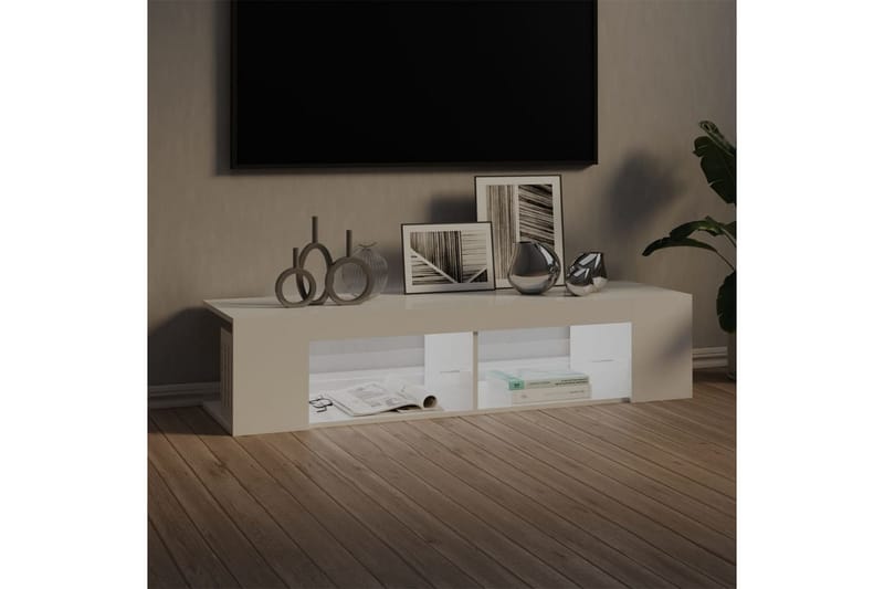 TV-benk med LED-lys høyglans hvit 135x39x30 cm - Hvit - TV-benk & mediabenk