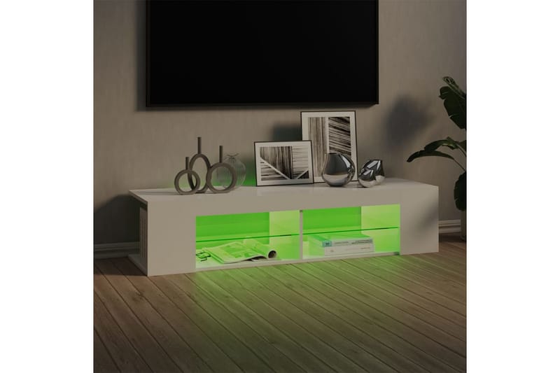 TV-benk med LED-lys høyglans hvit 135x39x30 cm - Hvit - TV-benk & mediabenk